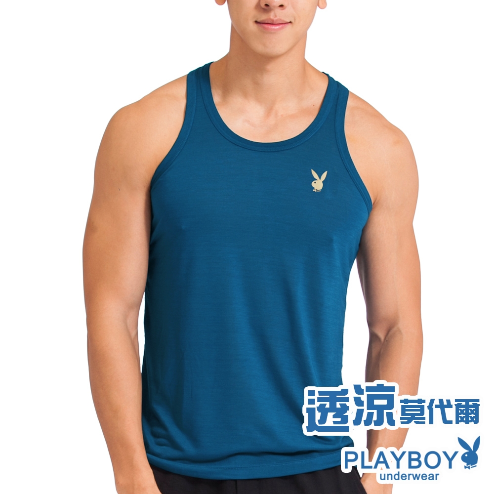 PLAYBOY 涼感速乾透氣抗毛毬背心-單件(紳藍)