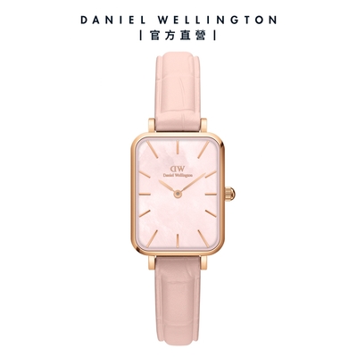 Daniel Wellington DW 手錶 Quadro Pressed Rouge 20X26mm 珍珠貝真皮皮革小方錶-玫瑰金 DW00100508