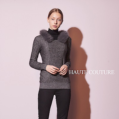 Haute Couture 高定系 貂絨✕絲光羊毛✕狐狸毛針織毛衣造型上衣-鐵灰