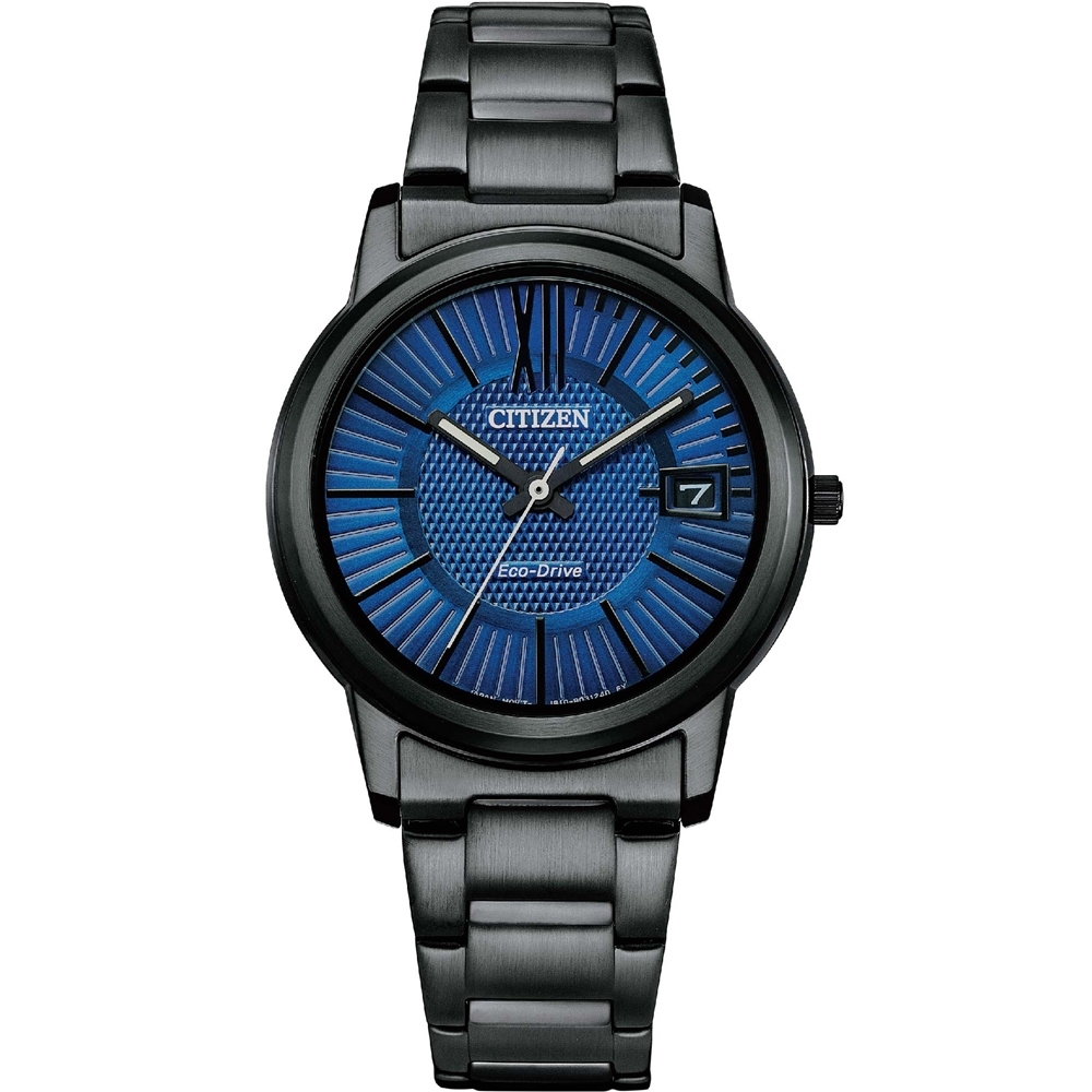 CITIZEN 星辰錶 PAIR系列 光動能 黑鋼 藍(FE6017-85L)33mm