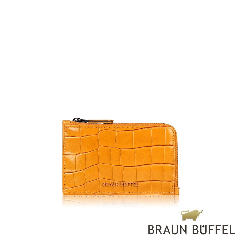 【BRAUN BUFFEL 德國小金牛】台灣總代理 克勞迪奧-C 拉鍊零錢包-日晷黃色/BF801-163-SD