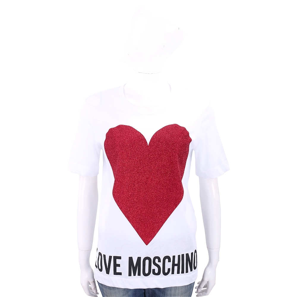 LOVE MOSCHINO 金蔥愛心圖騰白色棉質T恤