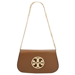 TORY BURCH Reva 金屬LOGO單肩/晚宴/鍊包(咖色)