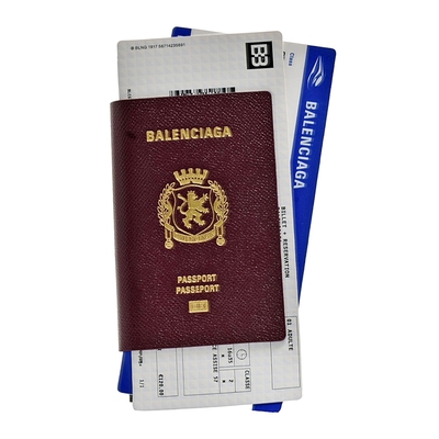 BALENCIAGA 限量護照夾機票造型小牛皮對折長夾(紅棕色)