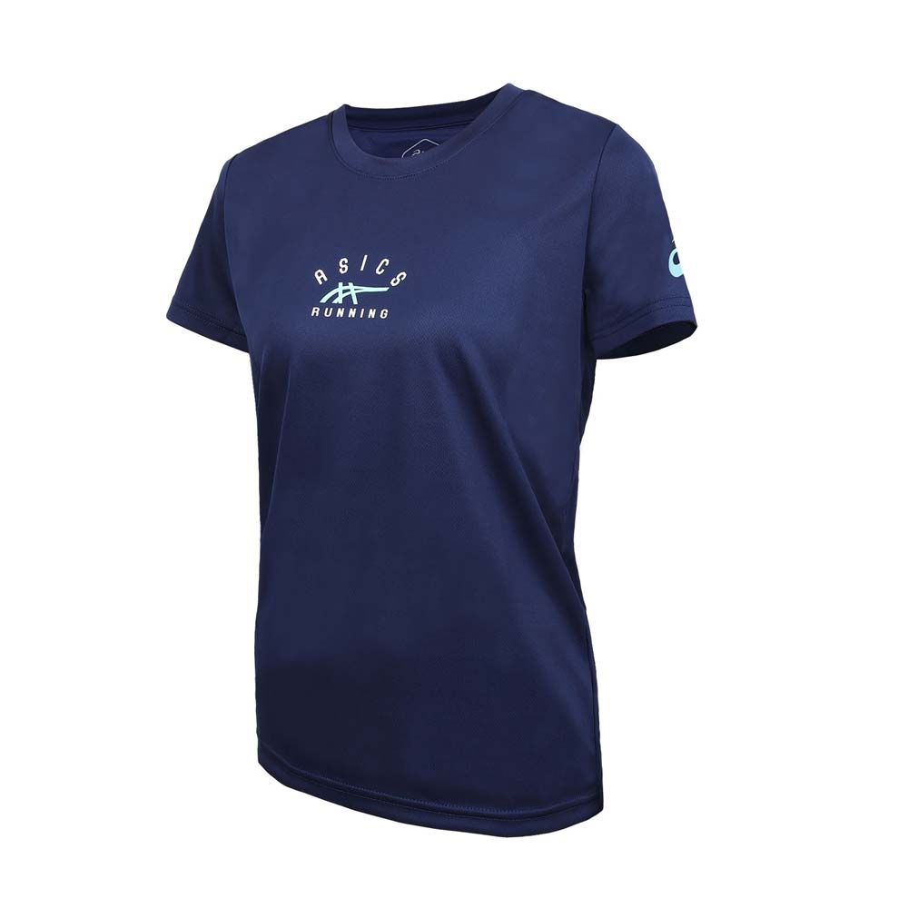 ASICS 女短袖T恤-運動 上衣 休閒 吸濕排汗 2012D104-400 丈青水藍白