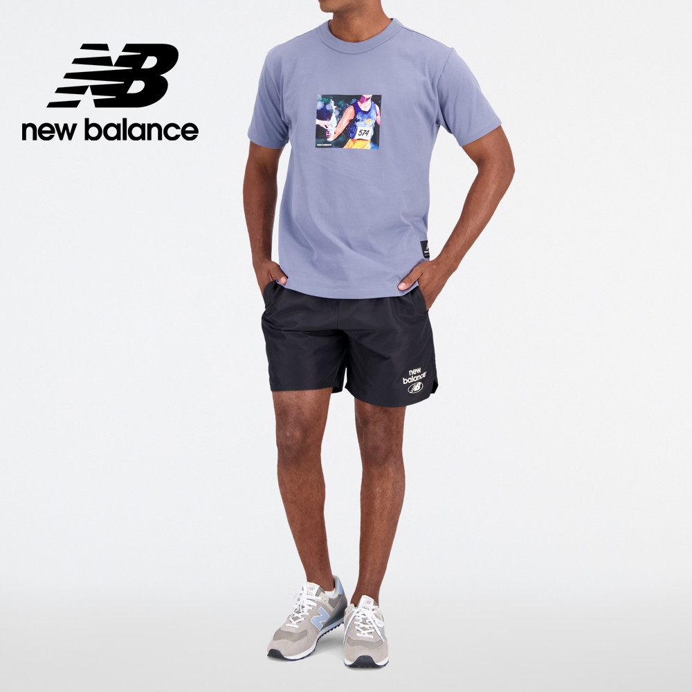 [New Balance]腰鬆緊抽繩短褲_男性_黑色_AMS31519BK