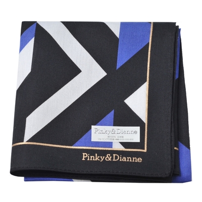 Pinky&Dianne 日本製幾何圖騰字母LOGO帕領巾(黑/寶藍)