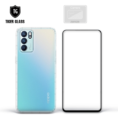 T.G OPPO Reno6 5G 手機保護超值3件組(透明空壓殼+鋼化膜+鏡頭貼)