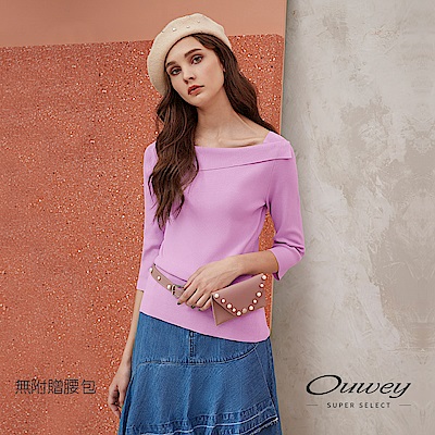 OUWEY歐薇 時尚百搭七分袖造型翻領針織上衣(紫)