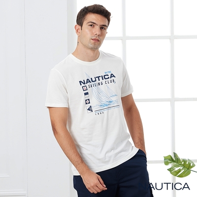 Nautica 男裝 經典品牌意象純棉短袖T恤-白