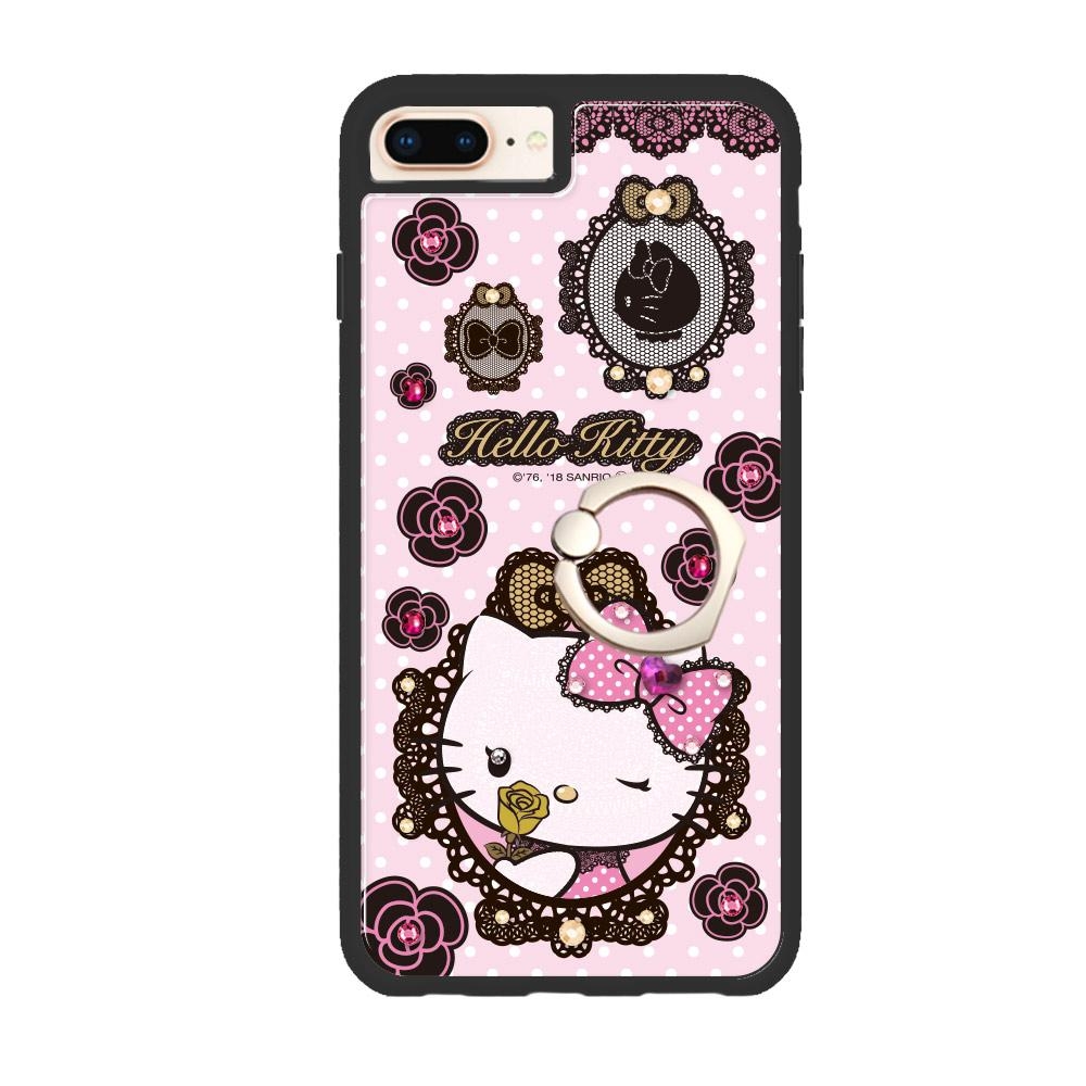 三麗鷗 Kitty iPhone8/7/6s Plus 施華彩鑽減震指環扣手機殼-蕾絲凱蒂