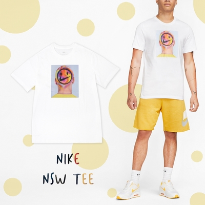 Nike 短袖 NSW Tee 白 男女款 笑臉 炫彩 人臉 短T 休閒 純棉 DQ1081-100