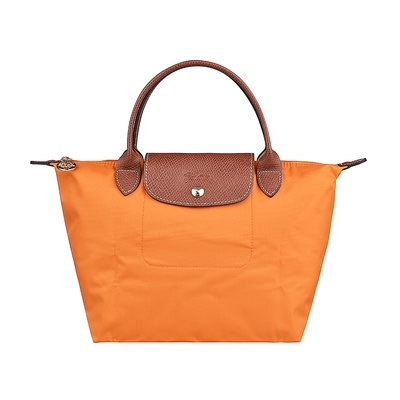 LONGCHAMP LE PLIAGE系列壓印LOGO經典摺疊款式尼龍短提把拉鍊手提包(小/番紅花橘)