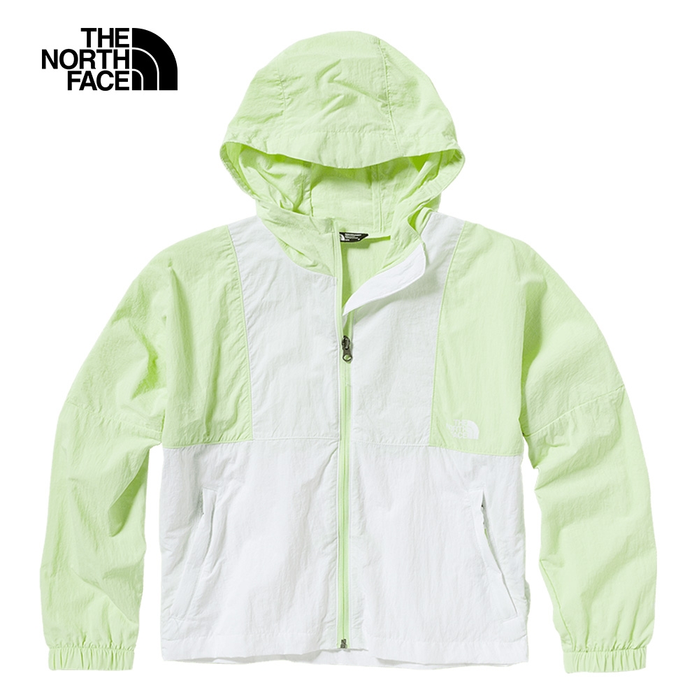 【The North Face 官方旗艦】北面兒童白綠拼接防風休閒連帽外套｜81NCIUE