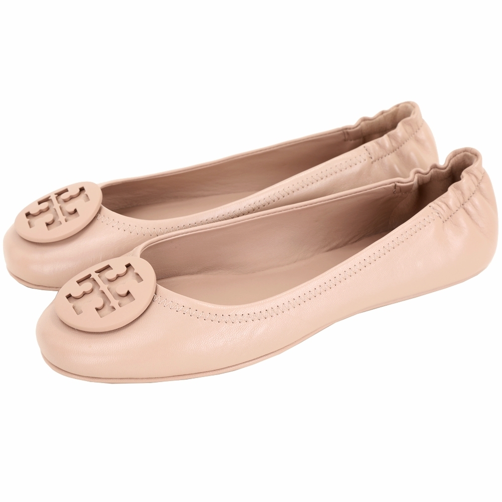 TORY BURCH Minnie Travel 琺瑯盾牌飾平底鞋(裸砂色)