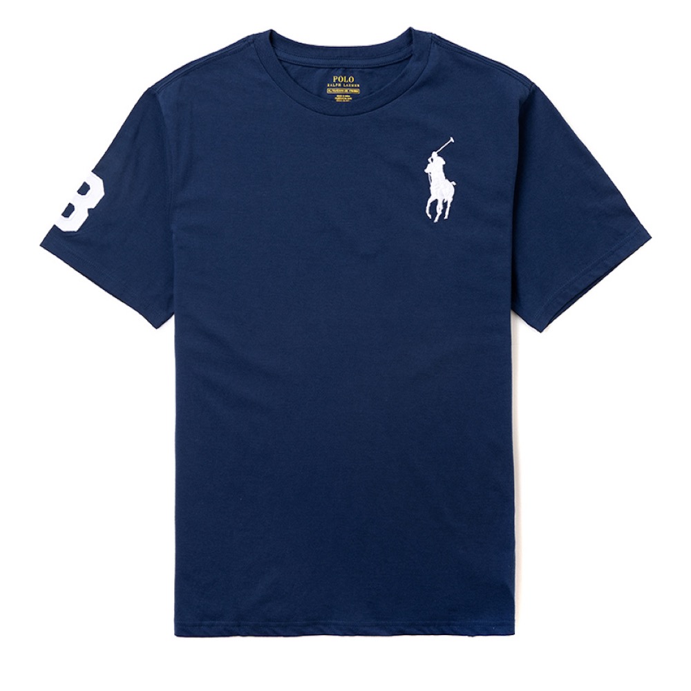 Polo Ralph Lauren 經典電繡大馬圓領素面短袖T恤(青年款)-深藍色