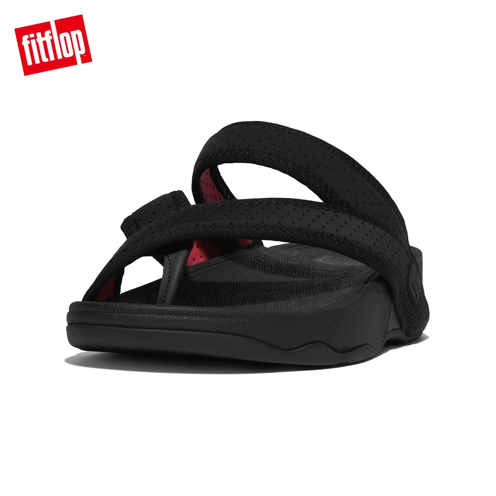 【FitFlop】SLING MENS WATER-RESISTANT PERF TOE-POST SANDALS透氣淺水布夾腳涼鞋-男(黑色/霓虹橙)