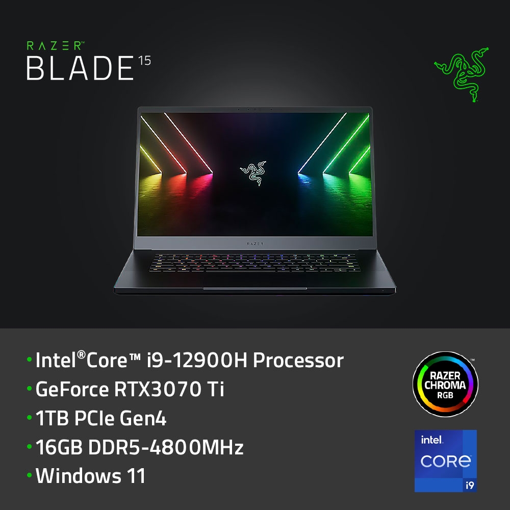 雷蛇Razer Blade RZ09-0421NTG3-R3T1 15.6吋 電競筆電(i9-12900H/RTX3070Ti/1TB SSD/16GB)