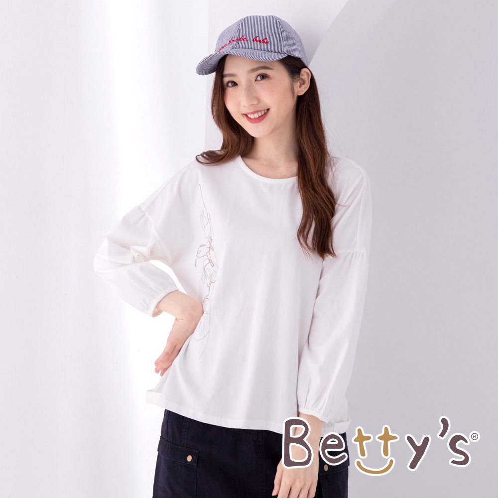 betty’s貝蒂思　圓領繡貓線條T-shirt(白色)