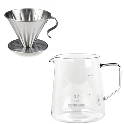 MILA 不鏽鋼咖啡濾杯(2-4cup)+CAFEDE KONA 玻璃分享壺600ml-透明
