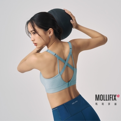 Mollifix 瑪莉菲絲 3D防震鋅離子抗菌運動內衣 (淺湖藍)、瑜珈服、無鋼圈、開運內衣