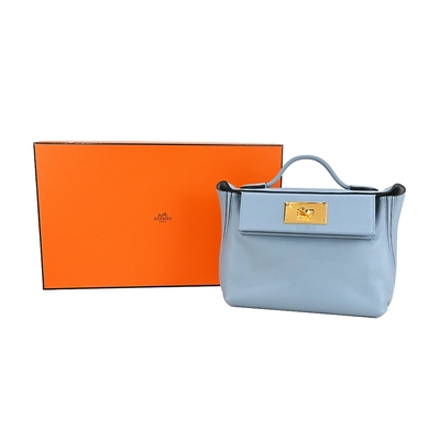 Hermes 愛馬仕24/24 21CM Evercolor&Swift 牛皮手提/斜背包(U刻/J7亞麻藍/金釦)