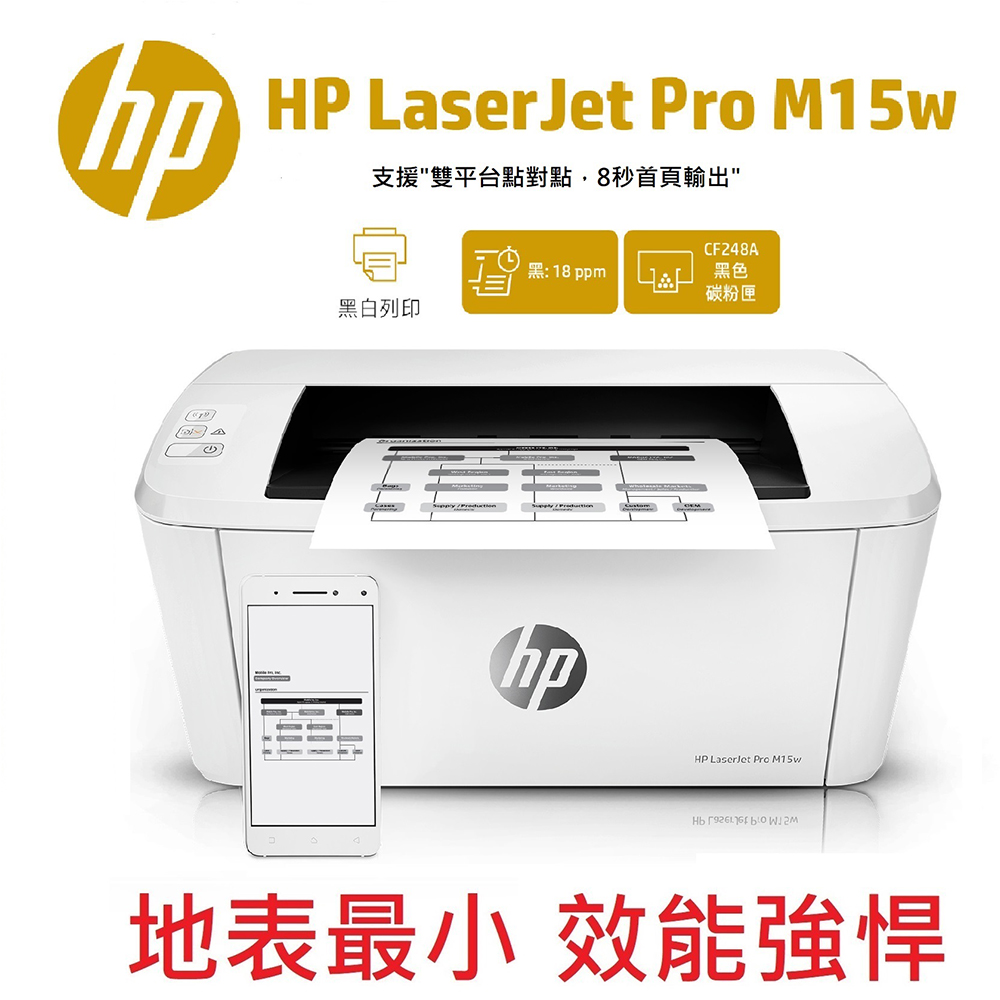 HP LaserJet Pro M15w 黑白雷射印表機