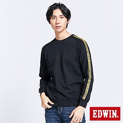 EDWIN 潮流機能 袖側織帶長袖T恤-男-黑色