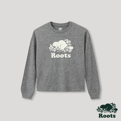Roots 女裝- 經典海狸LOGO長袖 T 恤-灰色