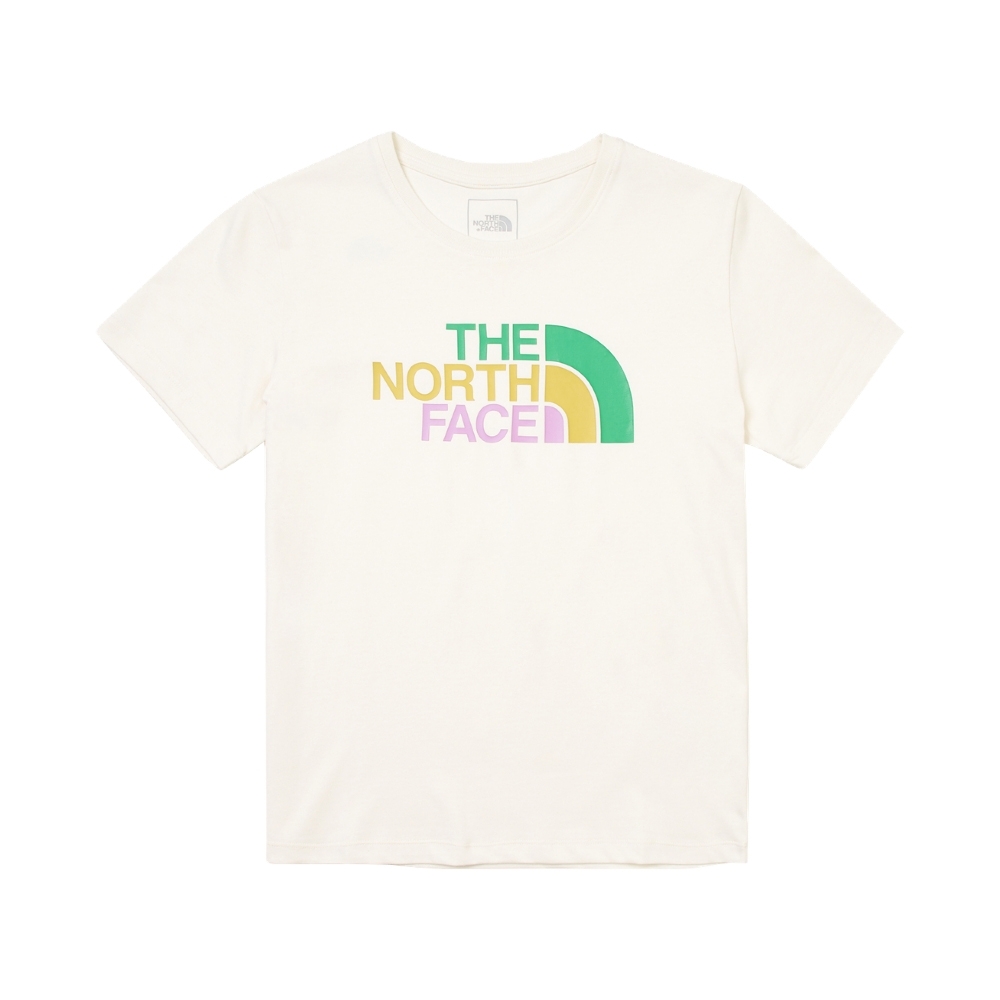 The North Face 北臉 上衣 女款 短袖上衣 運動 寬鬆 W COLOR COMBO LOGO SS TEE 米白 NF0A88G8QLI