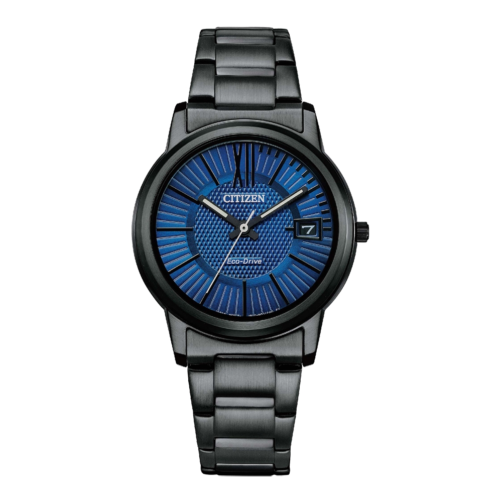CITIZEN 概念躍動光動能日期女錶-黑X藍-FE6017-85L-33.3mm