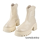 山打努SANDARU-短靴 圓頭中線V口鋸齒厚跟低筒靴-米 product thumbnail 1
