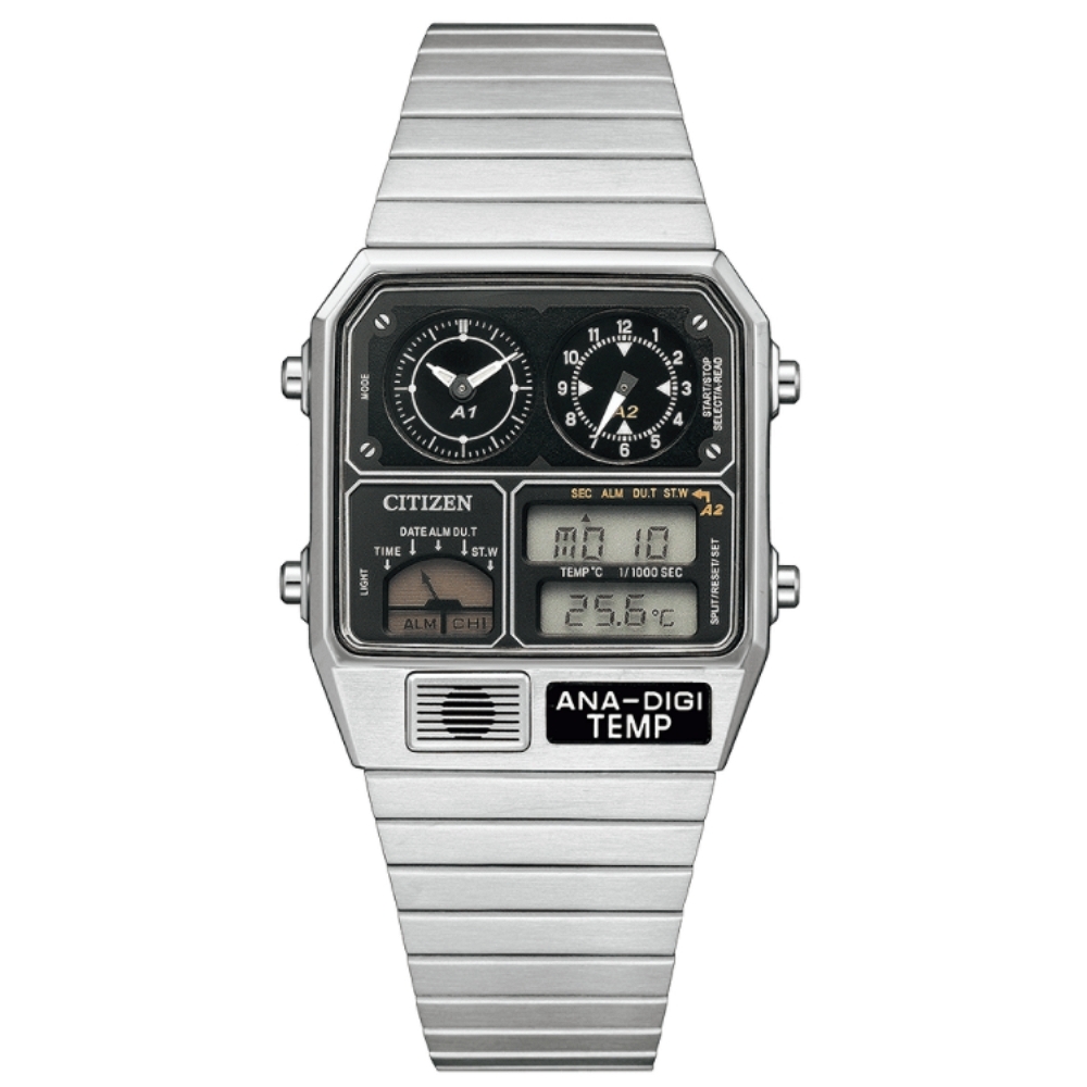 CITIZEN星辰 Chronograph系列 復古雙顯電子腕錶 32.5x40.6mm/JG2101-78E