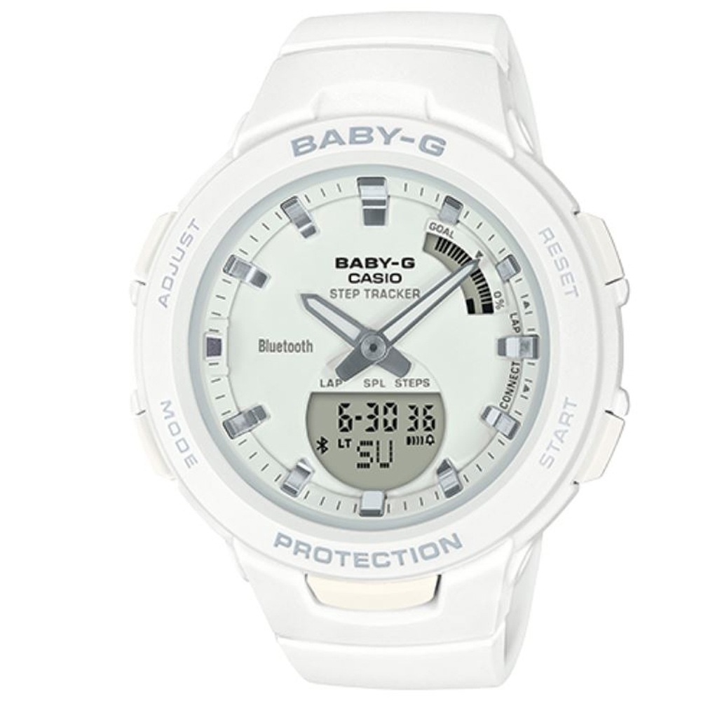 BABY-G-閃耀熱血女孩運動計步藍芽錶(BSA-B100-7A)白/49.6 mm | BABY-G