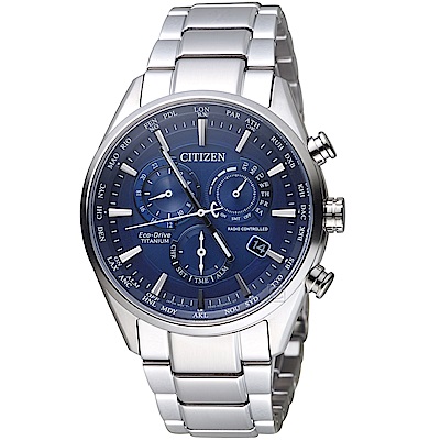 CITIZEN星辰時尚電波對時鈦金屬廣告款腕錶(CB5020-87L)-藍色