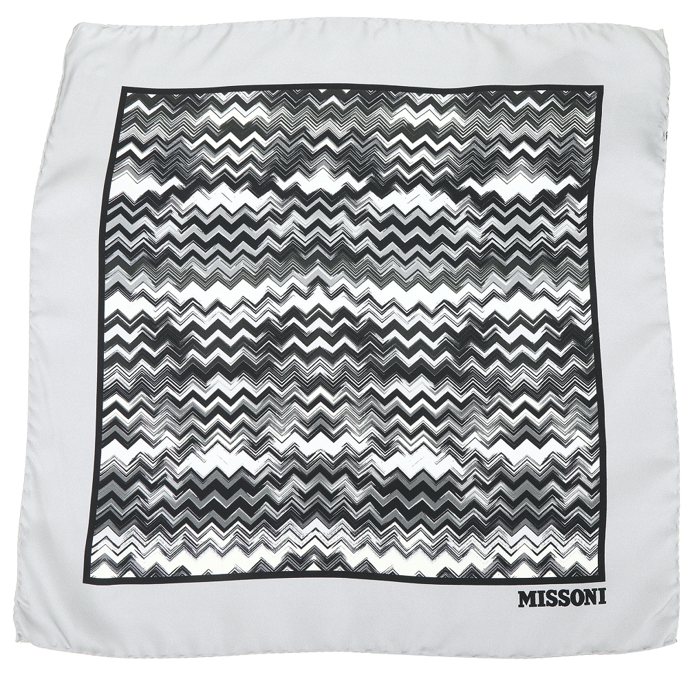 Missoni 漸層鋸齒圖案灰框黑邊真絲方巾 領巾(50x50)