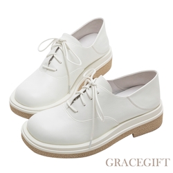 【Grace Gift】夾心餅乾鬆糕牛津鞋 白