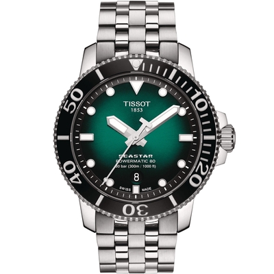 TISSOT 天梭 官方授權 Seastar 海星300米潛水機械錶(T1204071109101)綠