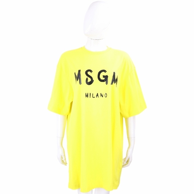 MSGM 塗鴉黑字母黃色短袖長版TEE 洋裝