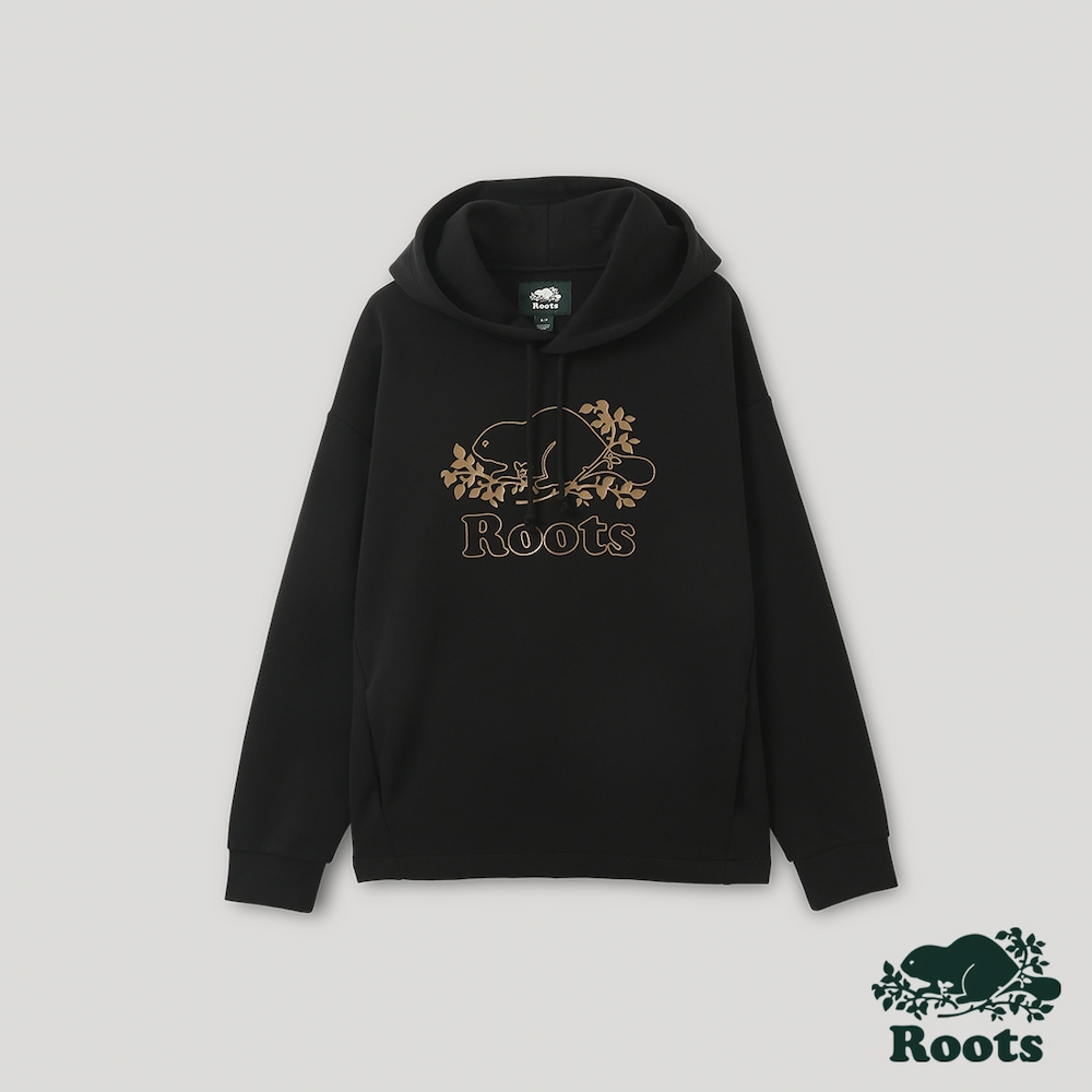 Roots 女裝- 炫光系列 海狸LOGO連帽上衣-黑色