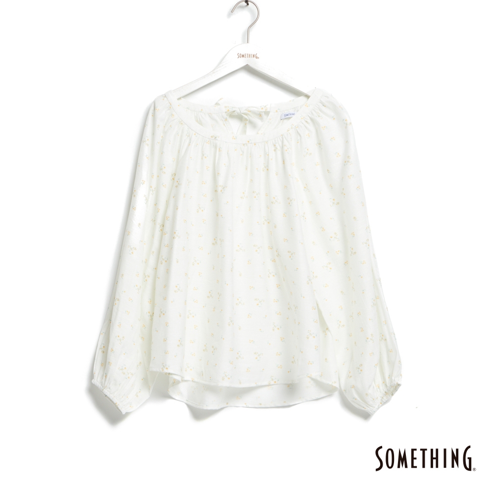 SOMETHING 泡泡袖圓領長袖襯衫-女-白色