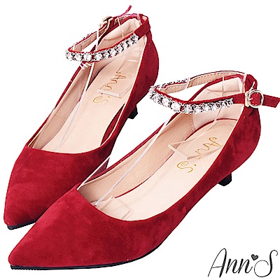 Ann’S閃耀之星-可拆鑽石繫帶尖頭低跟鞋-紅