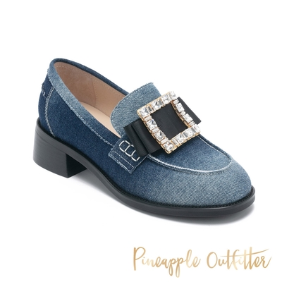 Pineapple Outfitter-ELJAH 真皮方鑽釦厚底樂福鞋 -牛仔藍