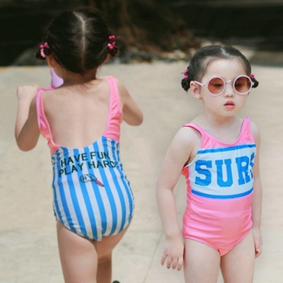 衝浪條紋露背三角連身泳裝 泳衣 女童 連身 玩水 橘魔法 女童 童裝 兒童 現貨