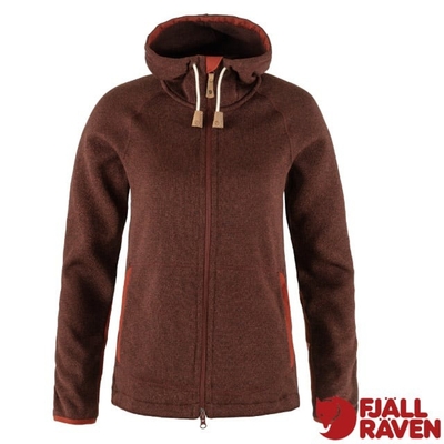 【Fjallraven 北極狐】女 Ovik Fleece Hoodie 刷毛連帽夾克.保暖外套_89516-215 秋葉橘