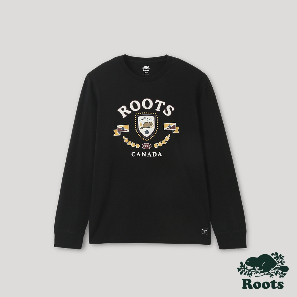 Roots 男裝- 經典傳承系列 桂冠葉海狸長袖T恤-黑色