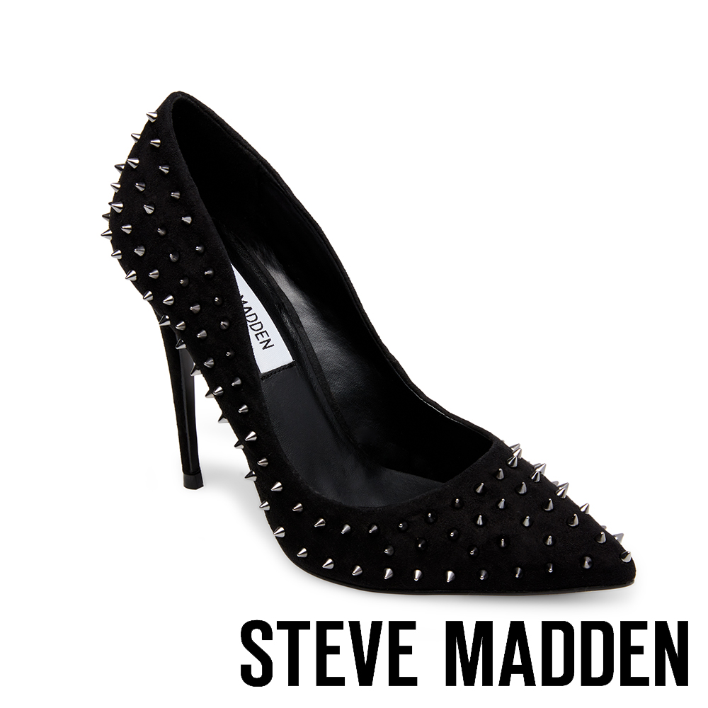 STEVE MADDEN-DAISIE-S金屬鉚釘尖頭細高跟鞋-絨黑