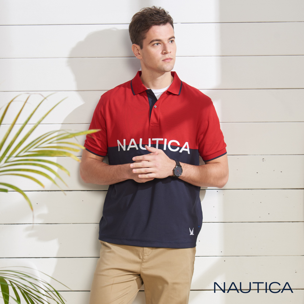 Nautica 經典LOGO吸濕快乾短袖POLO衫-紅藍