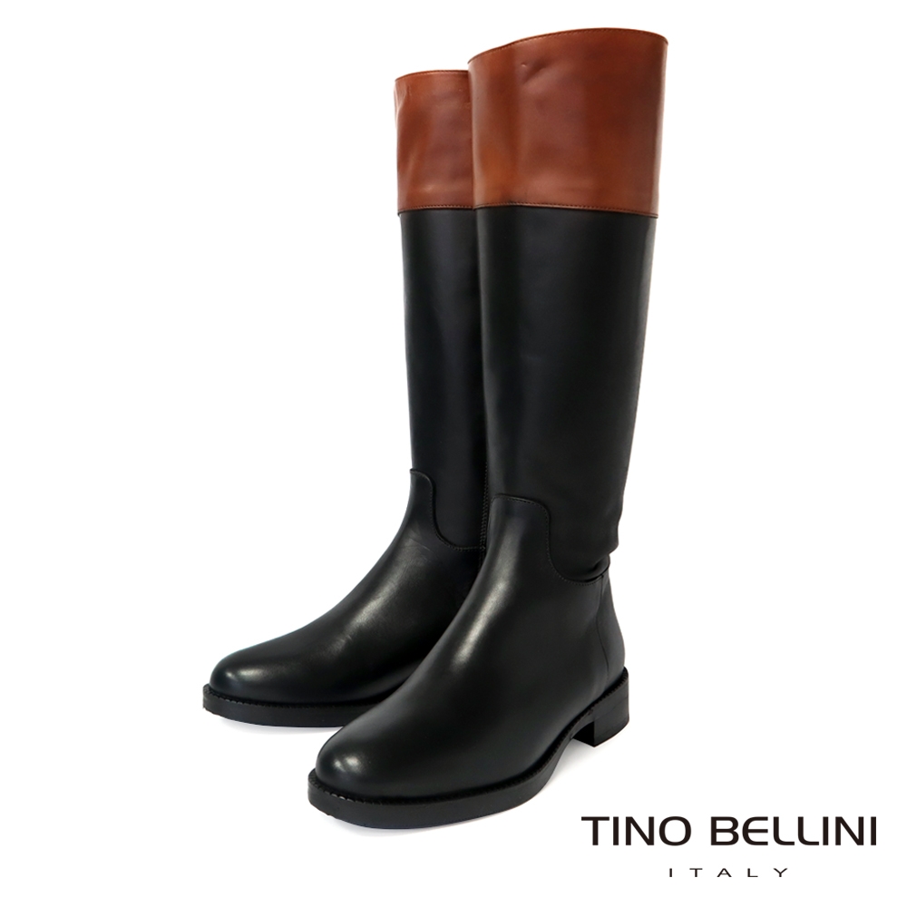 Tino Bellini 義大利進口質感牛皮撞色馬靴FWVV005(黑色)