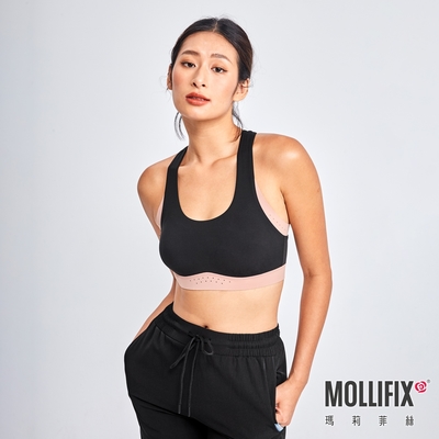 Mollifix 瑪莉菲絲 洞洞透氣挖背運動內衣 (黑)、瑜珈服、無鋼圈、開運內衣